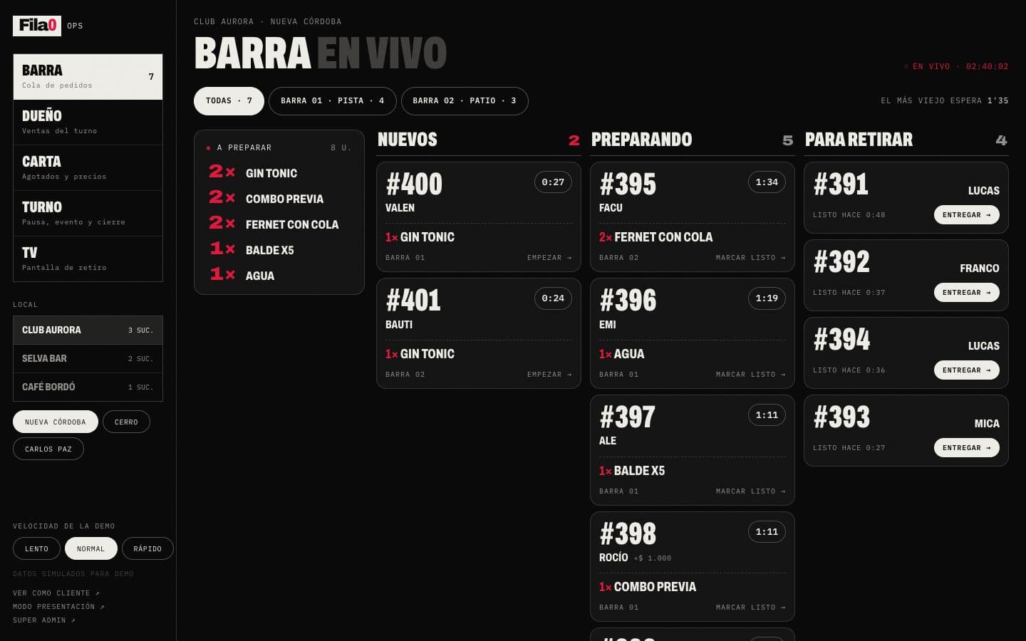 La barra: Prepara en orden.